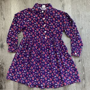 Vintage Old Navy Floral Button Down Purple Tie‎ Back Corduroy Dress Girls 8/9